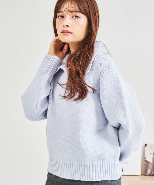 MISCH MASCH(ミッシュマッシュ)の「ZOZO限定 ふわもこポロニット(ニット/セーター・レディース・ブルー/ホワイト/イエロー・フリ-)」の4枚目の写真