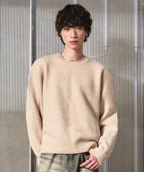 Séfr ウールセーター　ベージュ　ニット セール】ビショップウールアルパカクルーネックプルオーバーニット