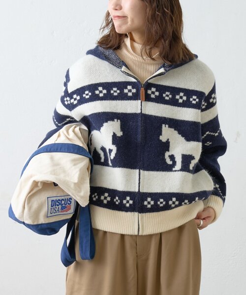 GEVACO（ゲバコ）の「【GEVACO】カウチンフーディニットカーディガン（カーディガン/ボレロ・レディース・グレー/ネイビー・LARGE/ONE SIZE）」の2枚目の写真