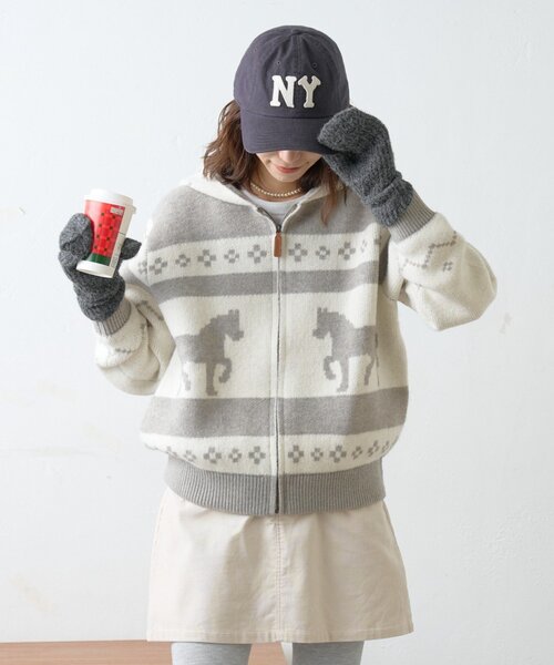 GEVACO（ゲバコ）の「【GEVACO】カウチンフーディニットカーディガン（カーディガン/ボレロ・レディース・グレー/ネイビー・LARGE/ONE SIZE）」の8枚目の写真