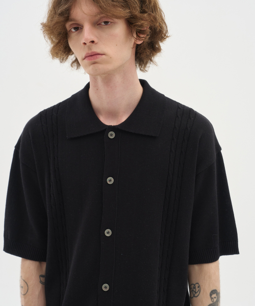 BLOND9(ブロンドナイン)の「ソフトケーブルカラー半袖カーディガン_ブラック(カーディガン/ボレロ・メンズ・その他・MEDIUM/LARGE)」の8枚目の写真