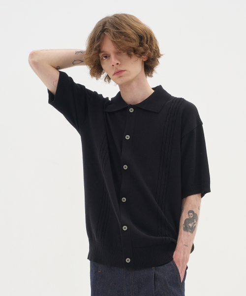 BLOND9(ブロンドナイン)の「ソフトケーブルカラー半袖カーディガン_ブラック(カーディガン/ボレロ・メンズ・その他・MEDIUM/LARGE)」の3枚目の写真