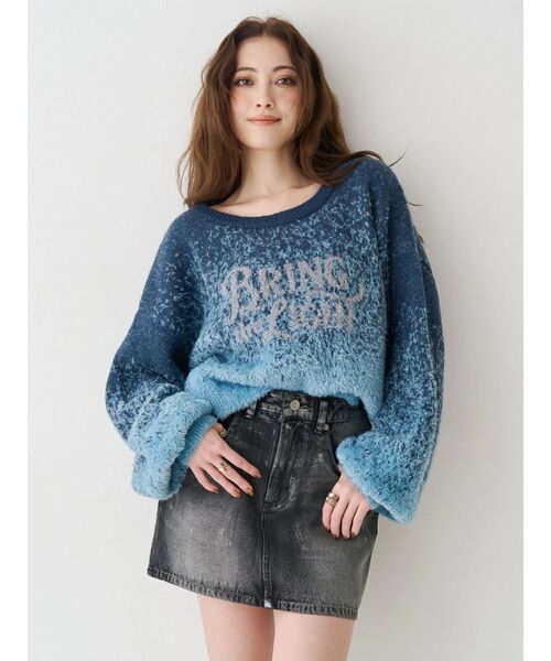 EVRIS（エヴリス）の「ロゴシャギーニットトップス（ニット/セーター・レディース・ブラック/ブラウン/ブルー・FREE）」の4枚目の写真