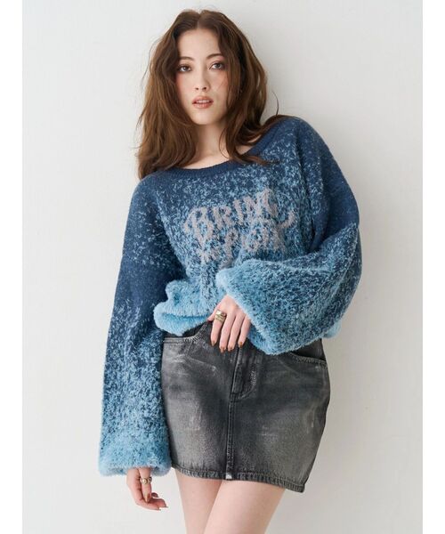 EVRIS（エヴリス）の「ロゴシャギーニットトップス（ニット/セーター・レディース・ブラック/ブラウン/ブルー・FREE）」の5枚目の写真