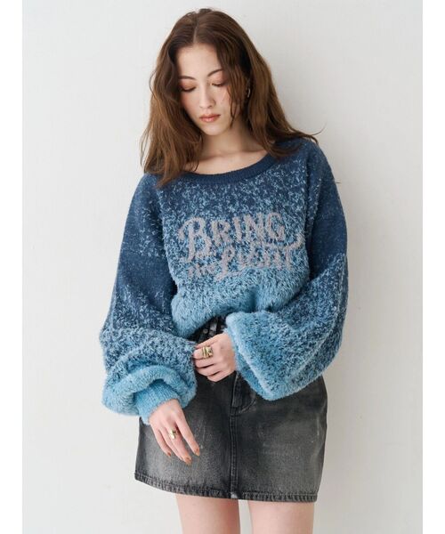 EVRIS（エヴリス）の「ロゴシャギーニットトップス（ニット/セーター・レディース・ブラック/ブラウン/ブルー・FREE）」の6枚目の写真