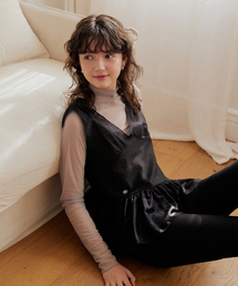 Shirring line layered chiffon bustier - black