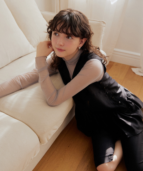 ADAUL（アダウル）の「Shirring line layered chiffon bustier - black（ワンピース・レディース・ブラック・FREE）」の2枚目の写真