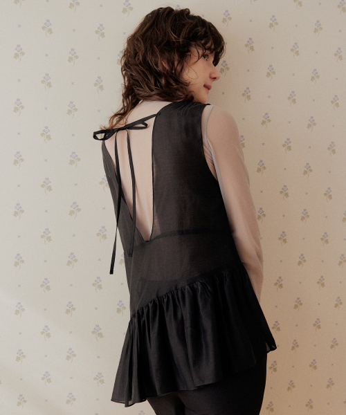 ADAUL（アダウル）の「Shirring line layered chiffon bustier - black（ワンピース・レディース・ブラック・FREE）」の3枚目の写真