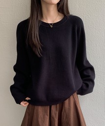 畦編みクルーネックニットプルオーバー