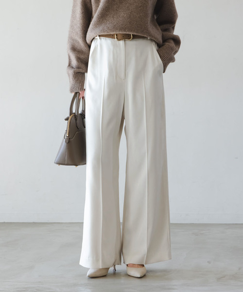 セール】《追加》【洗える】ルナサテンベルテッドパンツ(ホワイト