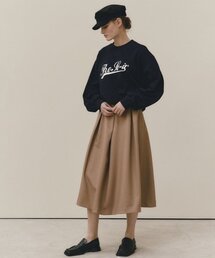 WIDE TUCK FLARE SKIRT - BEIGE