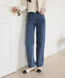 暖かい裏起毛バックバンドセミワイドデニムパンツ