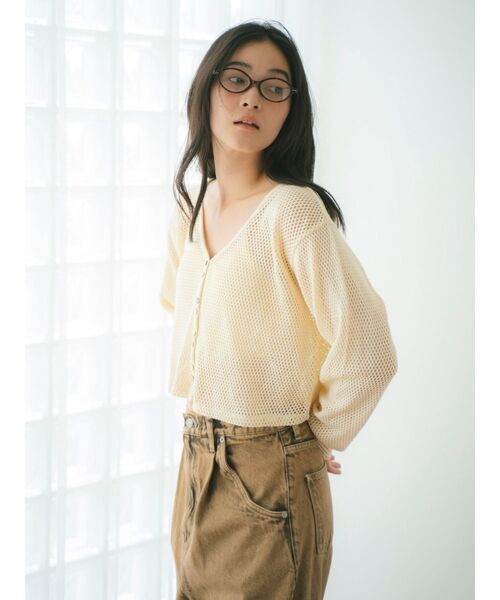 Ungrid（アングリッド）の「メッシュショートカーディガン（カーディガン/ボレロ・レディース・アイボリー/パープル/ブラック・FREE）」の2枚目の写真