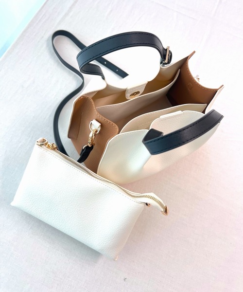 Q（キュー）の「ショルダーバッグ付き トート（トートバッグ・レディース・ライトブルー/アイボリー・ONE SIZE）」の5枚目の写真