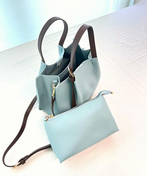 Q（キュー）の「ショルダーバッグ付き トート（トートバッグ・レディース・ライトブルー/アイボリー・ONE SIZE）」の3枚目の写真