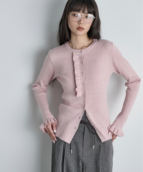 フリルデザインリブニットカーディガン（カーディガン/ボレロ）｜THE