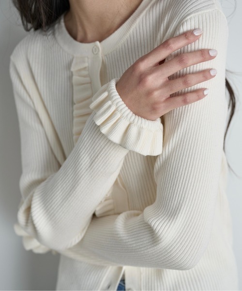 フリルデザインリブニットカーディガン（カーディガン/ボレロ）｜THE