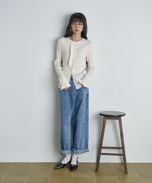 THE YOn(ザヨン)の「フリルデザインリブニットカーディガン(カーディガン/ボレロ・レディース・グレー/ピンク/サックスブルー/アイボリー・FREE)」の13枚目の写真