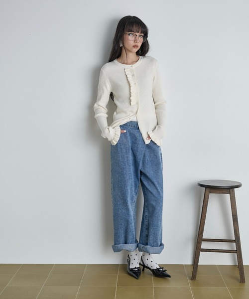 フリルデザインリブニットカーディガン（カーディガン/ボレロ）｜THE