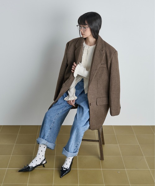 THE YOn(ザヨン)の「フリルデザインリブニットカーディガン(カーディガン/ボレロ・レディース・グレー/ピンク/サックスブルー/アイボリー・FREE)」の17枚目の写真