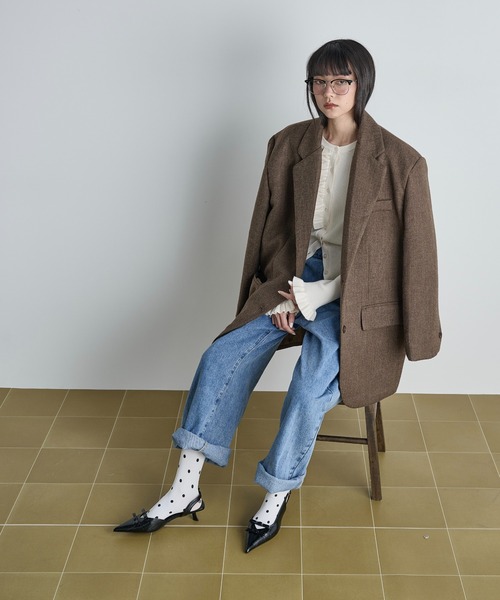 THE YOn(ザヨン)の「フリルデザインリブニットカーディガン(カーディガン/ボレロ・レディース・グレー/ピンク/サックスブルー/アイボリー・FREE)」の18枚目の写真
