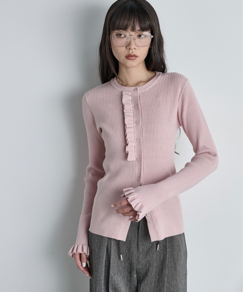 フリルデザインリブニットカーディガン（カーディガン/ボレロ）｜THE