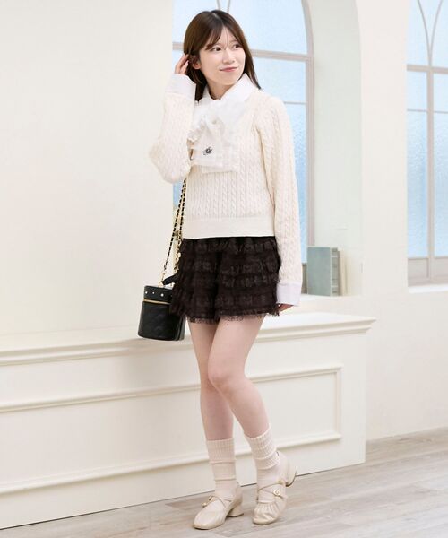 MAJESTIC LEGON（マジェスティックレゴン）の「フリルトリムリボンタイセットニット（ニット/セーター・レディース・アイボリー/グレー/ベージュ・MEDIUM）」の10枚目の写真