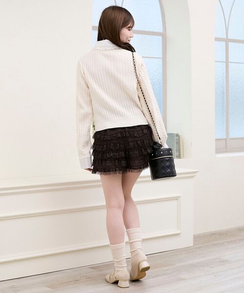 MAJESTIC LEGON（マジェスティックレゴン）の「フリルトリムリボンタイセットニット（ニット/セーター・レディース・アイボリー/グレー/ベージュ・MEDIUM）」の11枚目の写真