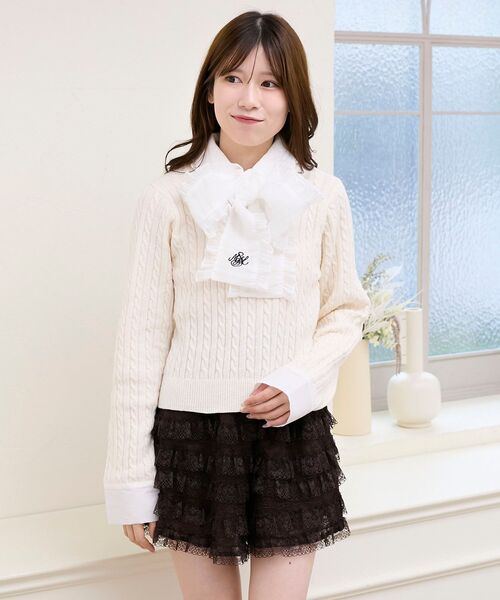 MAJESTIC LEGON（マジェスティックレゴン）の「フリルトリムリボンタイセットニット（ニット/セーター・レディース・アイボリー/グレー/ベージュ・MEDIUM）」の12枚目の写真