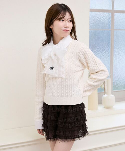 MAJESTIC LEGON（マジェスティックレゴン）の「フリルトリムリボンタイセットニット（ニット/セーター・レディース・アイボリー/グレー/ベージュ・MEDIUM）」の13枚目の写真