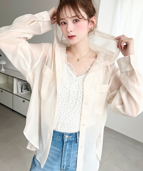 moment+（モーメントプラス）の「花柄プリントテレコリブフロントシャーリングリボンレースタンクトップ（タンクトップ・レディース・オフホワイト/ブラック/ナチュラル・M）」の22枚目の写真