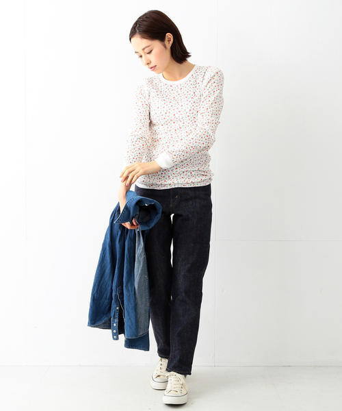 BEAMS BOY（ビームスボーイ）の「BEAMS BOY / フラワー プリント サーマル クルー（Tシャツ/カットソー・レディース・ホワイト/ナチュラル・ONE SIZE）」の6枚目の写真