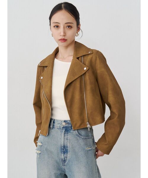 MURUA（ムルーア）の「コンパクトフェイクレザーライダースジャケット（ライダースジャケット・レディース・キャメル/ブラック・FREE）」の11枚目の写真