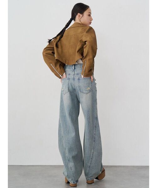 MURUA（ムルーア）の「コンパクトフェイクレザーライダースジャケット（ライダースジャケット・レディース・キャメル/ブラック・FREE）」の14枚目の写真