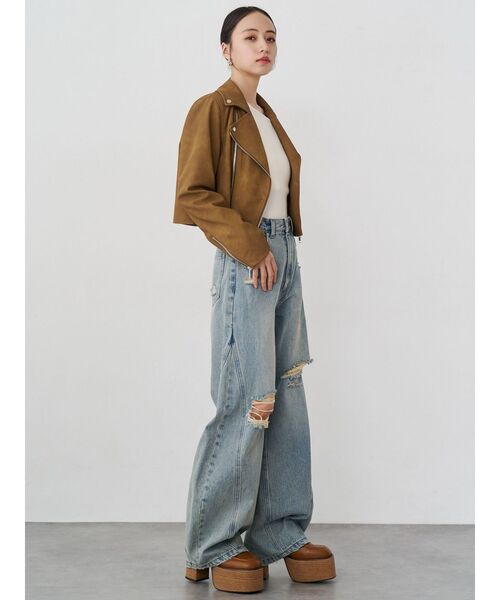 MURUA（ムルーア）の「コンパクトフェイクレザーライダースジャケット（ライダースジャケット・レディース・キャメル/ブラック・FREE）」の16枚目の写真