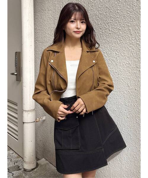 MURUA（ムルーア）の「コンパクトフェイクレザーライダースジャケット（ライダースジャケット・レディース・キャメル/ブラック・FREE）」の18枚目の写真