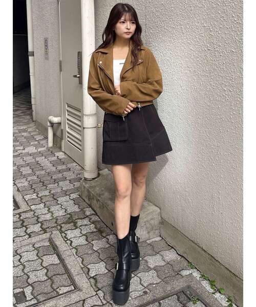 MURUA（ムルーア）の「コンパクトフェイクレザーライダースジャケット（ライダースジャケット・レディース・キャメル/ブラック・FREE）」の20枚目の写真