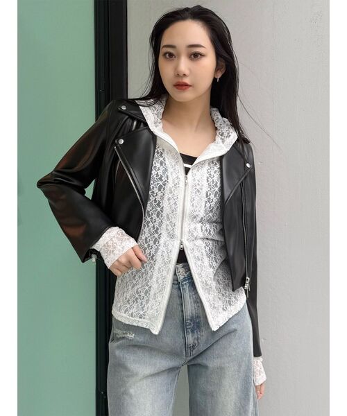 MURUA（ムルーア）の「コンパクトフェイクレザーライダースジャケット（ライダースジャケット・レディース・キャメル/ブラック・FREE）」の21枚目の写真