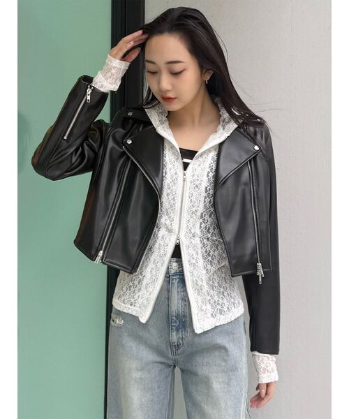 MURUA（ムルーア）の「コンパクトフェイクレザーライダースジャケット（ライダースジャケット・レディース・キャメル/ブラック・FREE）」の22枚目の写真