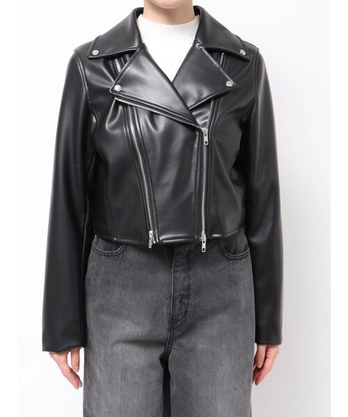 コンパクトフェイクレザーライダースジャケット（ライダースジャケット