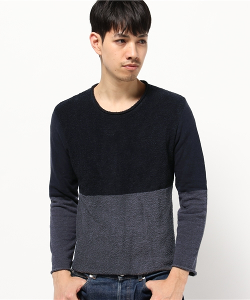 BHY-biography(ビーエイチワイバイオグラフィー)の「PANEL BORDER CREW NECK/パイルボーダー クルーネック(Tシャツ/カットソー・メンズ・グレー系その他/ブルー系その他・44/46)」の1枚目の写真