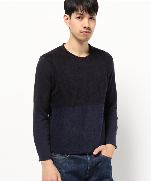 BHY-biography(ビーエイチワイバイオグラフィー)の「PANEL BORDER CREW NECK/パイルボーダー クルーネック(Tシャツ/カットソー・メンズ・グレー系その他/ブルー系その他・44/46)」の2枚目の写真