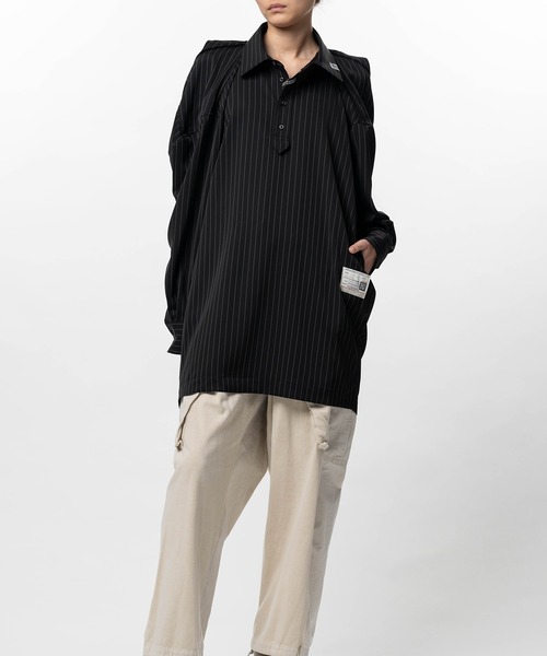 Maison MIHARA YASUHIRO(メゾンミハラヤスヒロ)の「Vest Combined Stripe Shirt Dress(ドレス・レディース・ベージュ/ブラック・36/38)」の5枚目の写真