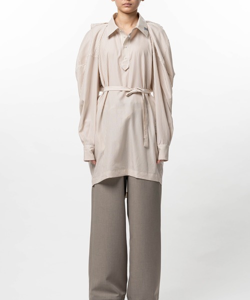 Maison MIHARA YASUHIRO(メゾンミハラヤスヒロ)の「Vest Combined Stripe Shirt Dress(ドレス・レディース・ベージュ/ブラック・36/38)」の14枚目の写真