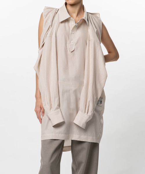 Maison MIHARA YASUHIRO(メゾンミハラヤスヒロ)の「Vest Combined Stripe Shirt Dress(ドレス・レディース・ベージュ/ブラック・36/38)」の22枚目の写真
