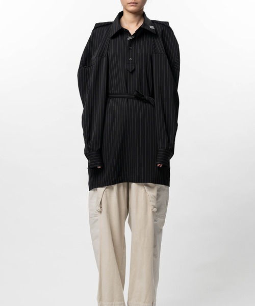 Maison MIHARA YASUHIRO(メゾンミハラヤスヒロ)の「Vest Combined Stripe Shirt Dress(ドレス・レディース・ベージュ/ブラック・36/38)」の4枚目の写真