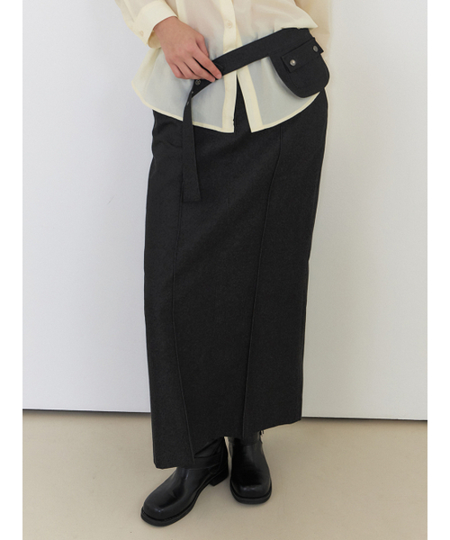 ETMON（エトモン）の「Belt Pintuck Long Skirt, Black（スカート・レディース・その他・M/S）」の2枚目の写真