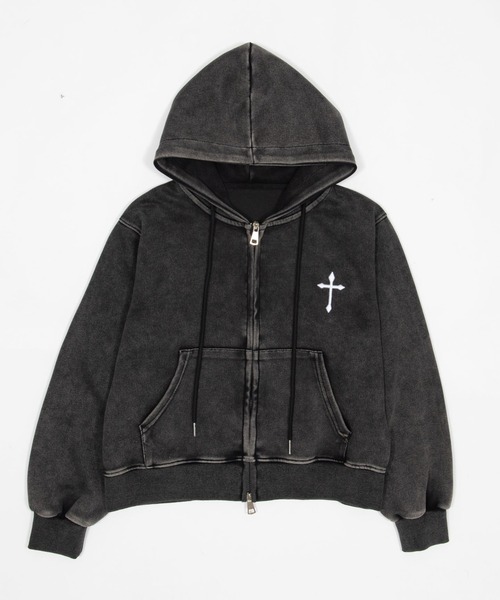 Figments（フィグメンツ）の「クロスショートジップパーカー（パーカー・レディース・スミクロ・FREE）」の4枚目の写真