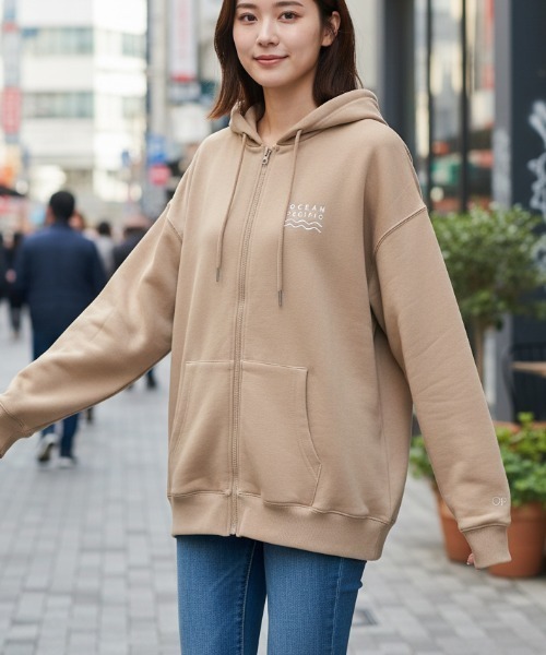 Ocean Pacific（オーシャンパシフィック）の「【OP:オーピー】ユニセックス　ジップアップパーカー・フーディー（パーカー・レディース・ベージュ/アイボリー/チャコール/ヘザーグレー/グリーン・X-LARGE/LARGE/MEDIUM）」の4枚目の写真