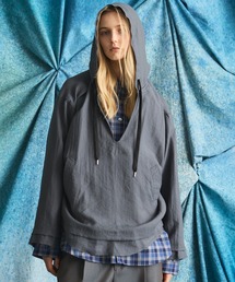 《UNISEX》Deep Front Neck Prime-Over Mexican Shirt Hoodie/ディープフロントネックプライムオーバーメキシカンシャツパーカー【MAISON SPECIAL/メゾンスペシャル】